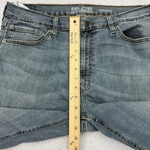 Levis Jeans Mens 36 X 32 Blue Denim Athletic Straight Signature Distressed - Picture 8 of 13